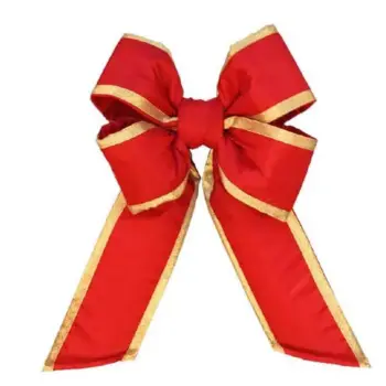 Red commercial Christmas bow with gold trim