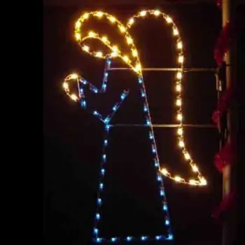 Angel-shaped Christmas light decoration at night
