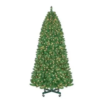 Decorated Sequoia Commercial Christmas tree with lights on stand