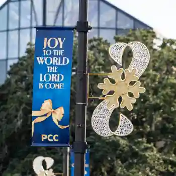 Christmas banner and snowflake commercial pole mounted Christmas decoration