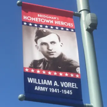 Patriotic Commercial Street Banner honoring William A. Vorel, Army 1941–1945