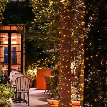 Cozy outdoor patio RGB lights powered by a Commercial RGB Controller