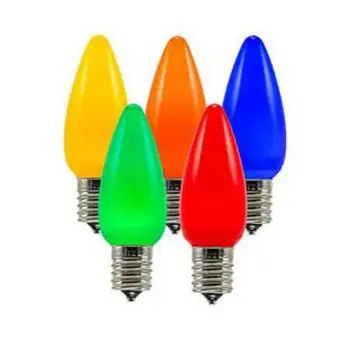 Five colorful Christmas incandescent light bulb