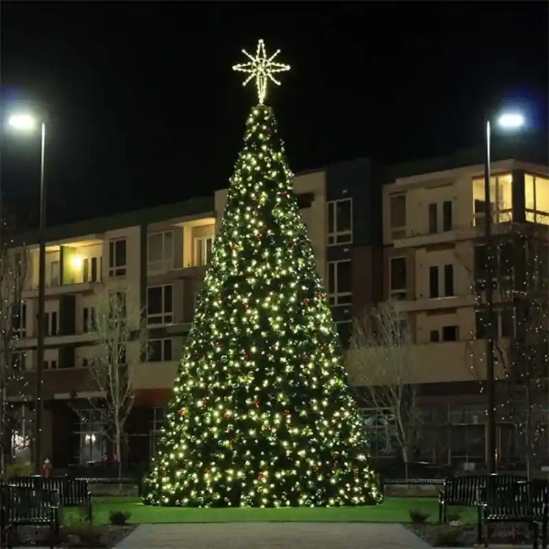 Panel Christmas Tree with Topper at night