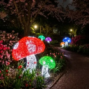 Colorful illuminated commercial mushroom commercial seasonal lighting