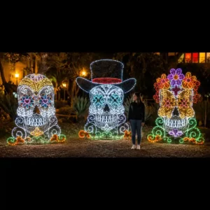 Illuminated Day of the Dead skull large scale commercial decorations