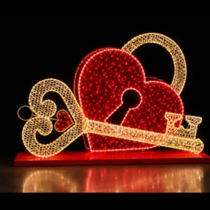 Illuminated heart-shaped lock and key commercial Valentine's Day Dimensional Display