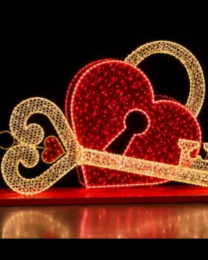 Illuminated heart-shaped lock and key commercial Valentine's Day Dimensional Display