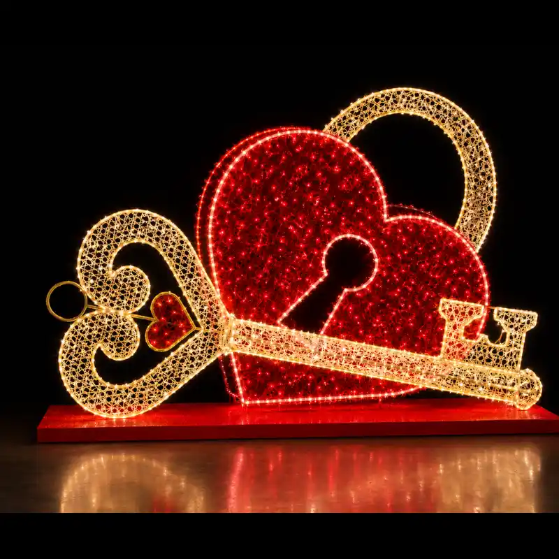 Illuminated heart-shaped lock and key commercial Valentine's Day Dimensional Display