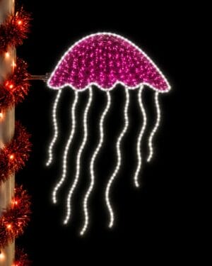 Pink jellyfish light decoration at night