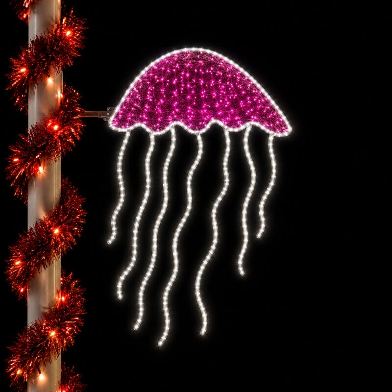 Pink jellyfish light decoration at night