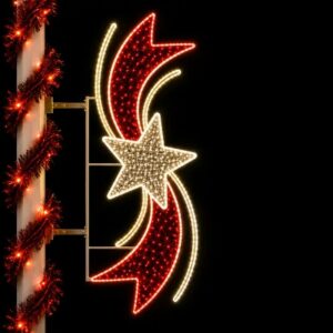 Illuminated red crescent and star pole mount Christmas decorations