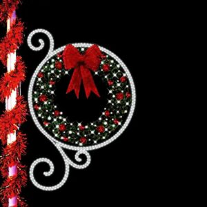 Sparkling Christmas wreath with red bow and berries commercial Christmas street decorations