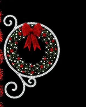 Sparkling Christmas wreath with red bow and berries