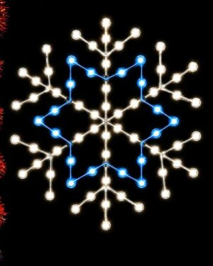 Glowing snowflake light decoration on black background
