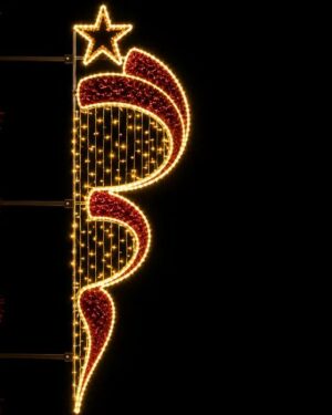 Festive red and gold holiday street light decoration