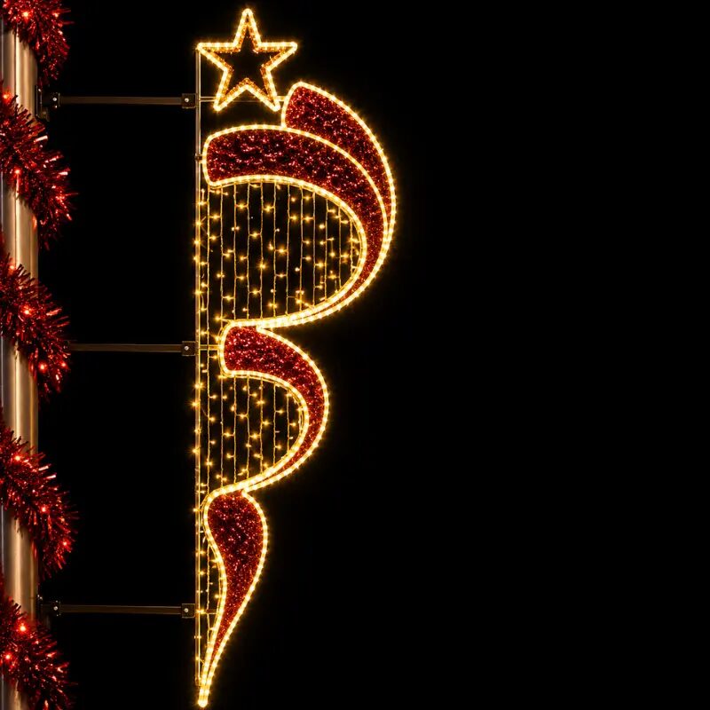 Festive red and gold holiday street light decoration