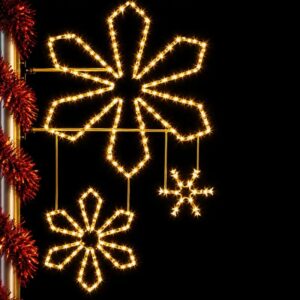 Glowing snowflake downtown Christmas decorations