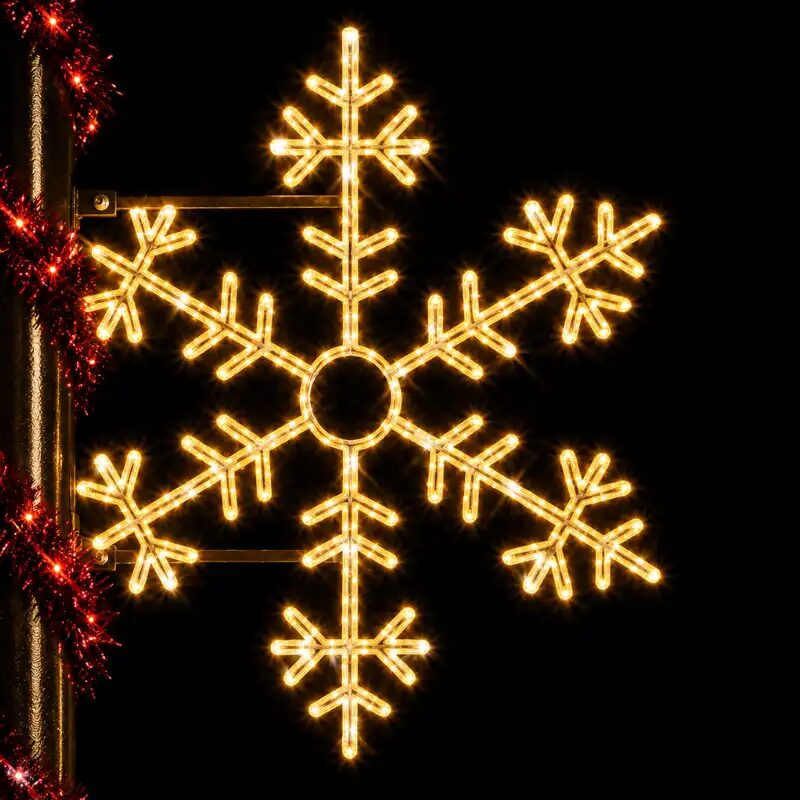 Illuminated snowflake holiday light decoration at night