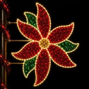 Illuminated red and green Poinsettia commercial holiday decor