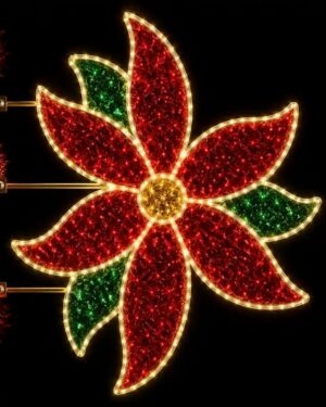 Illuminated red and green flower holiday decoration