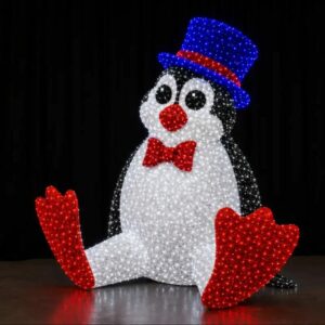 LED penguin commercial Christmas light display with blue hat