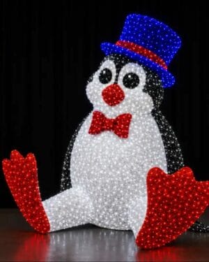 LED penguin commercial Christmas light display with blue hat