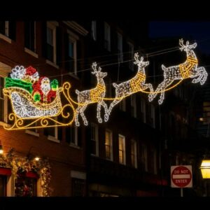 Santa sleigh and reindeer commercial Christmas light display