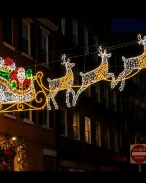 Santa sleigh and reindeer commercial Christmas display