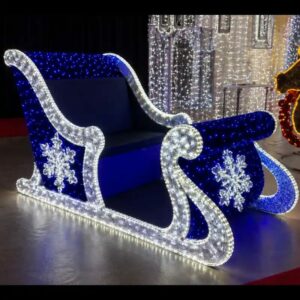Illuminated blue and white commercial Christmas light display