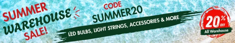 Summer warehouse sale banner with 20% off code