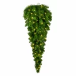 Lit evergreen garland spray on white background