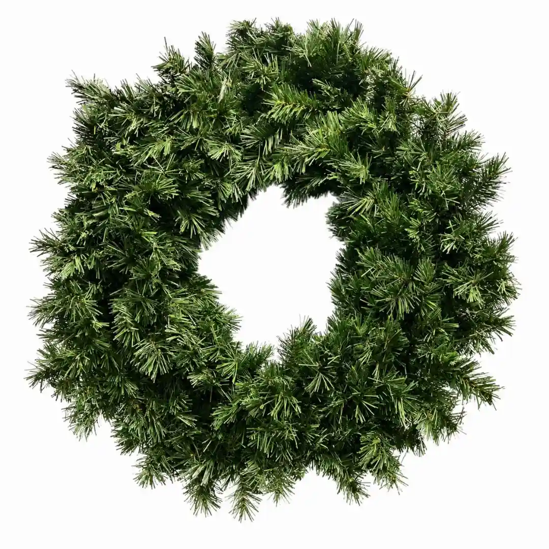 Plain green pine wreath isolated on white background