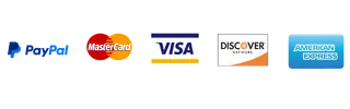 Payment card logos including Visa, Discover, and American Express