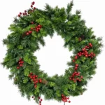 Evergreen Christmas wreath with red berries and pinecones