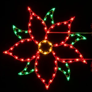 Red and green LED flower decoration glowing at night