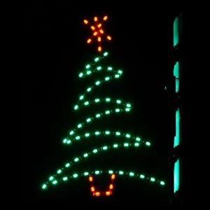 Glowing green Christmas tree lights with red star