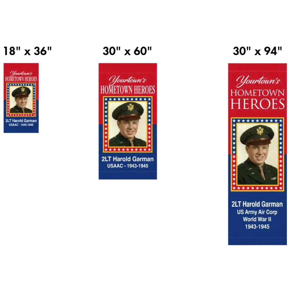 Three patriotic hometown hero banner size options